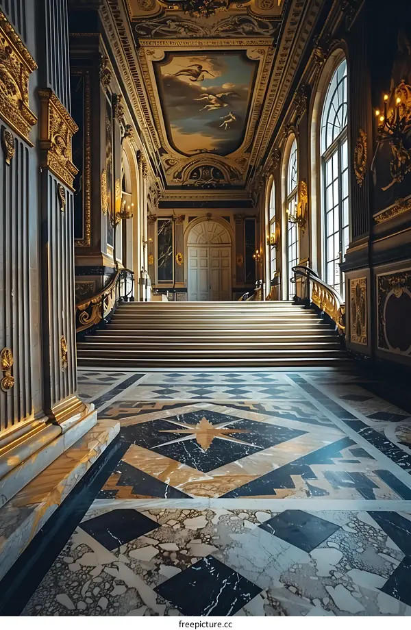 Marble Stairs in a Grand Hallway of a Historical Building
