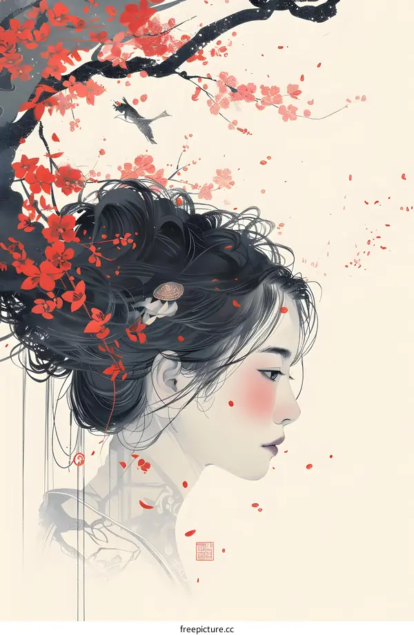 Woman with Cherry Blossoms in Her Hair