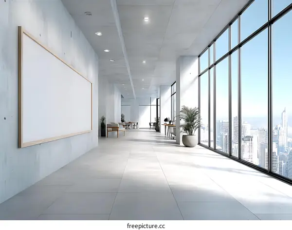 Modern Office Corridor with City View