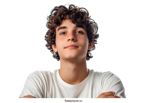 [Transparent Background PNG]Portrait of a young man with curly hair looking up