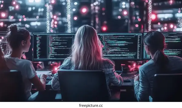 Female Programmers Working on Code in a Server Room