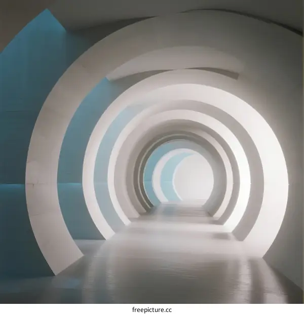 Abstract White Circular Architecture with Blue Accents