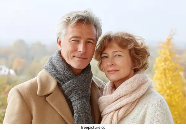 Couple Posing Outdoors in Autumn