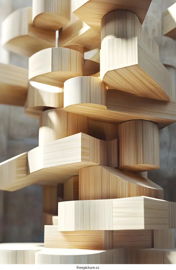 Abstract Wooden Sculpture with Geometric Shapes