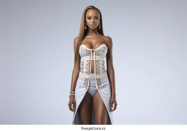 Image of a woman wearing a revealing silver dress