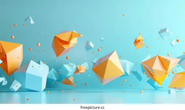 Blue and orange geometric shapes floating in mid air