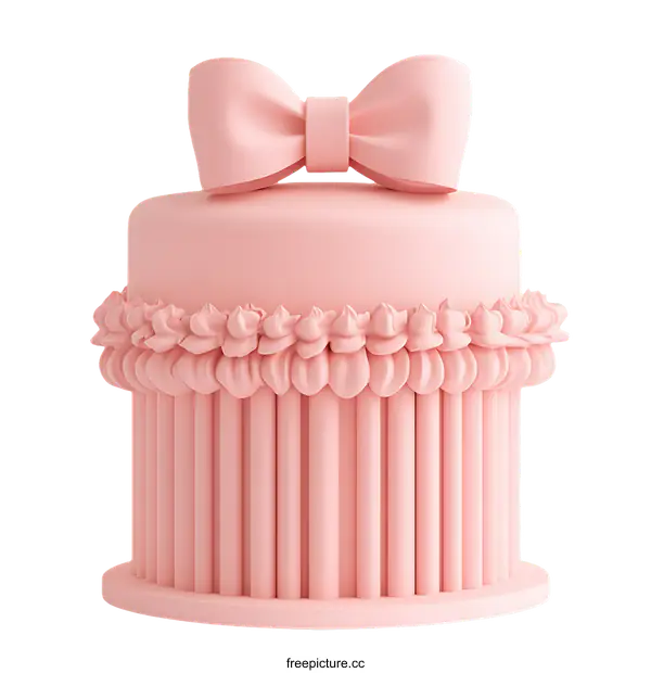 [Transparent Background PNG]Pink Birthday Cake with Bowknot Decoration