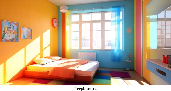 Colorful Bedroom Interior Design with Window View