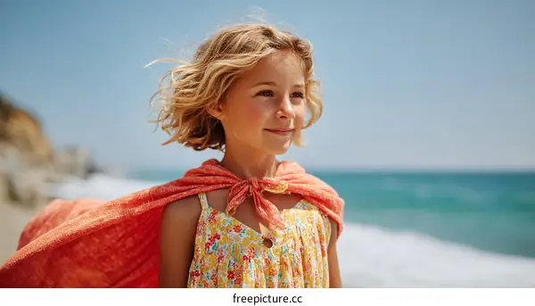 A Little Girl Superhero at the Beach