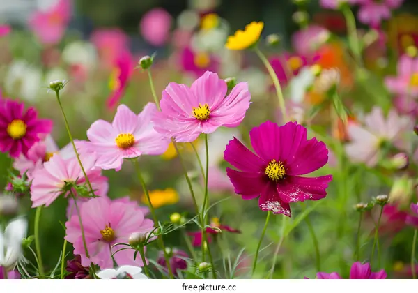 Colorful Cosmos Flowers in a Field