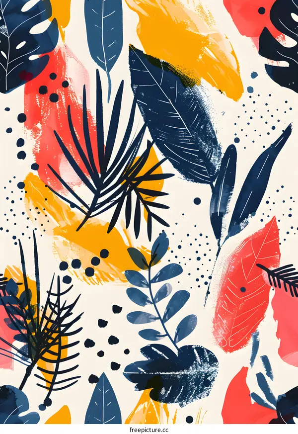Colorful abstract floral seamless pattern. Modern exotic jungle leaves and plants. Summer nature. Bright colors. Hand drawn vector illustration.
