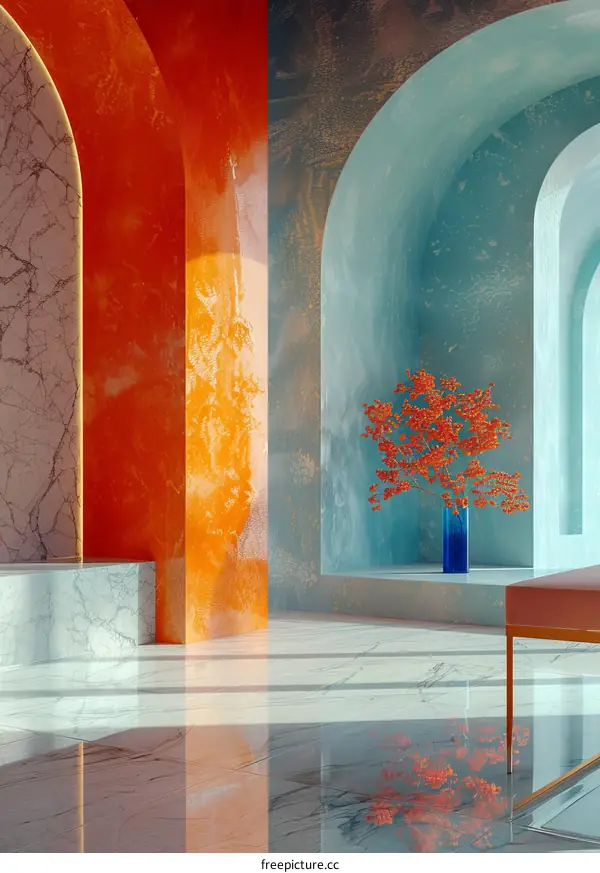 Abstract Interior Design with Arches and Vibrant Colors