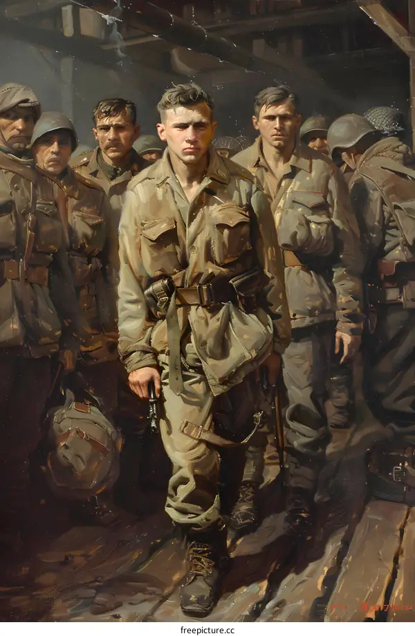 A group of soldiers in military uniform from World War II