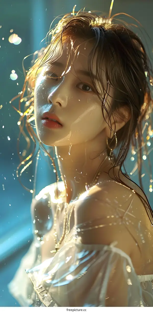 Portrait of a young woman with wet hair