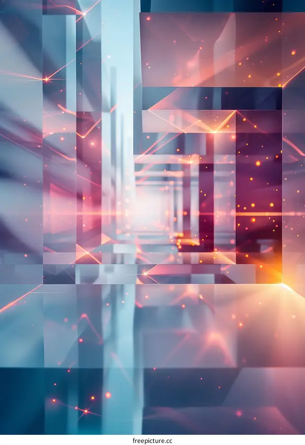 Abstract Futuristic City with Neon Lights and Reflections