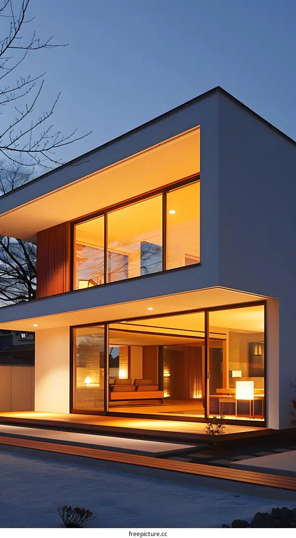 Modern House with Large Windows and a Garden