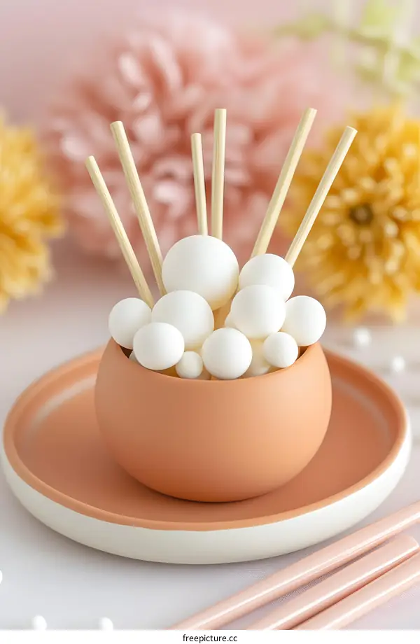 Ceramic Diffuser with Wooden Sticks and White Balls