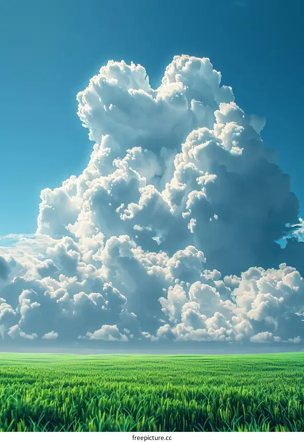 Fluffy Clouds over a Green Field