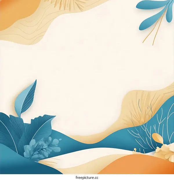 Abstract Minimalist Paper Cut Style Background With Blue And Orange Color