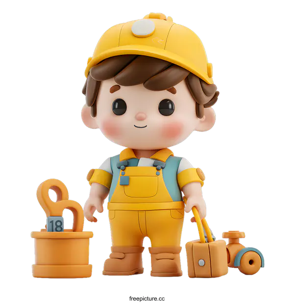 [Transparent Background PNG]Cute Cartoon Boy Wearing Construction Worker Outfit