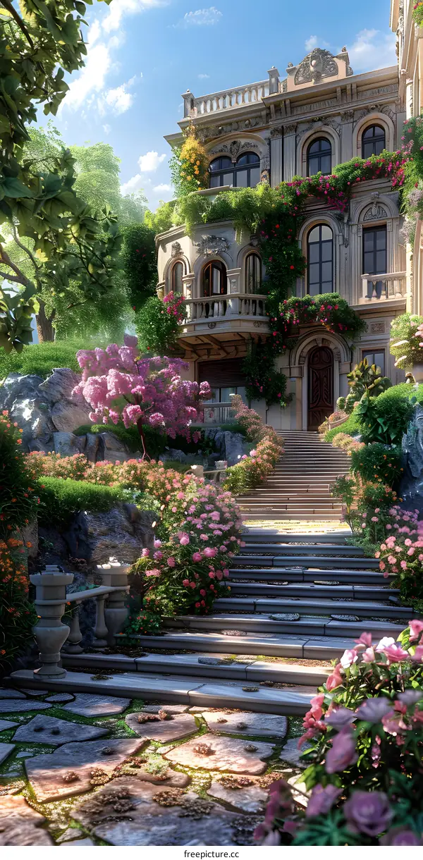 A beautiful garden villa with lots of flowers