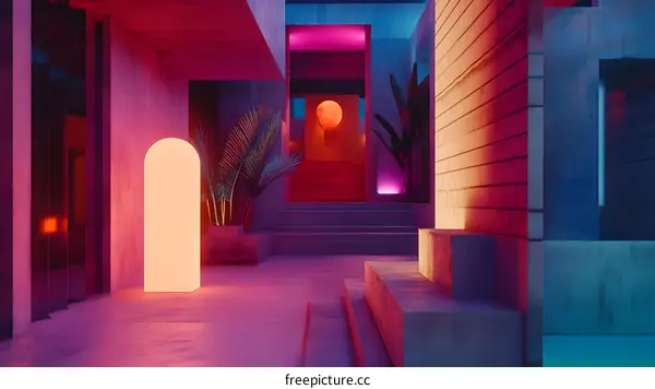 Neon Lights and Concrete Architecture in a Minimalist Design