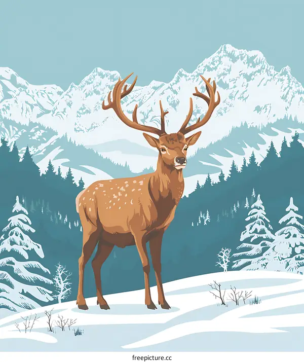 Majestic Deer in Winter Mountain Landscape