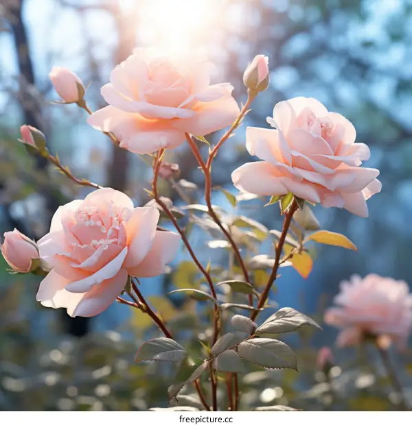 Light pink roses in the garden