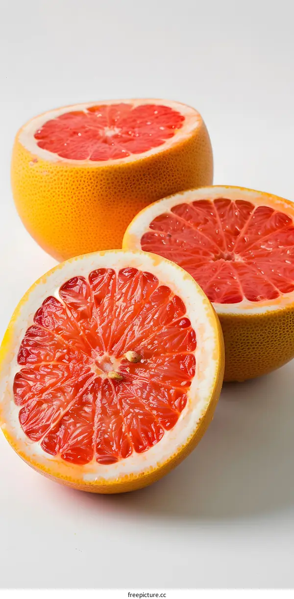 Freshly Cut Grapefruits on White Background
