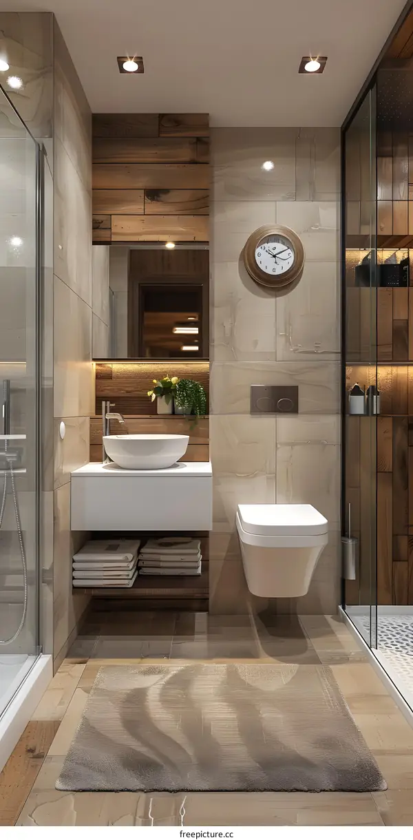 Minimalist Bathroom Design with Wood Tile Floor