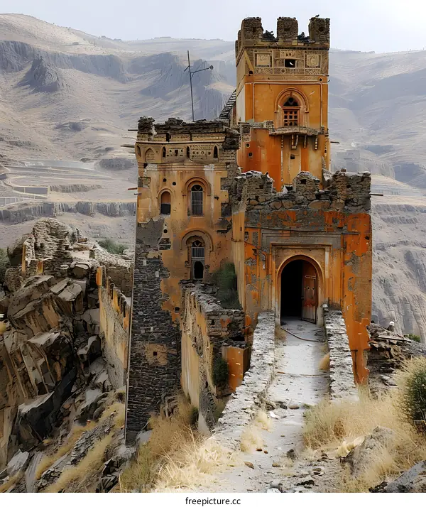 Ancient Stone Ruins of a Castle in the Mountains