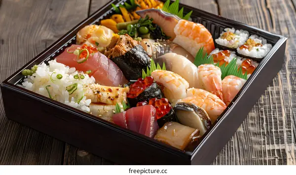 A delicious and healthy Japanese meal with a variety of fresh fish and vegetables