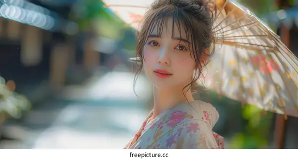 Asian Woman in Traditional Japanese Kimono