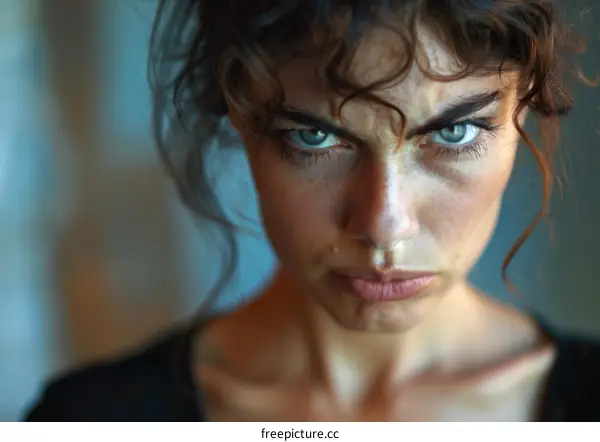 Close-up Portrait of a Woman with Intense Expression