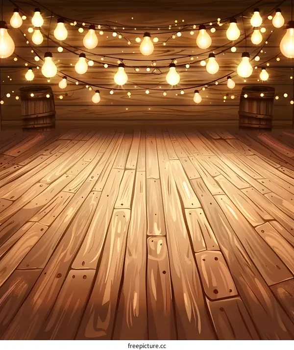 Wooden Floor Background With String Lights