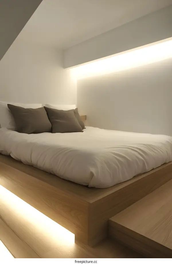 Modern Minimalist Bedroom with Platform Bed and Recessed Lighting