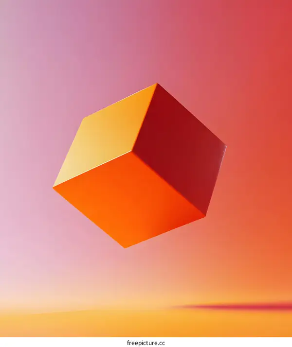 Orange Cube Minimalist 3D Abstract Background