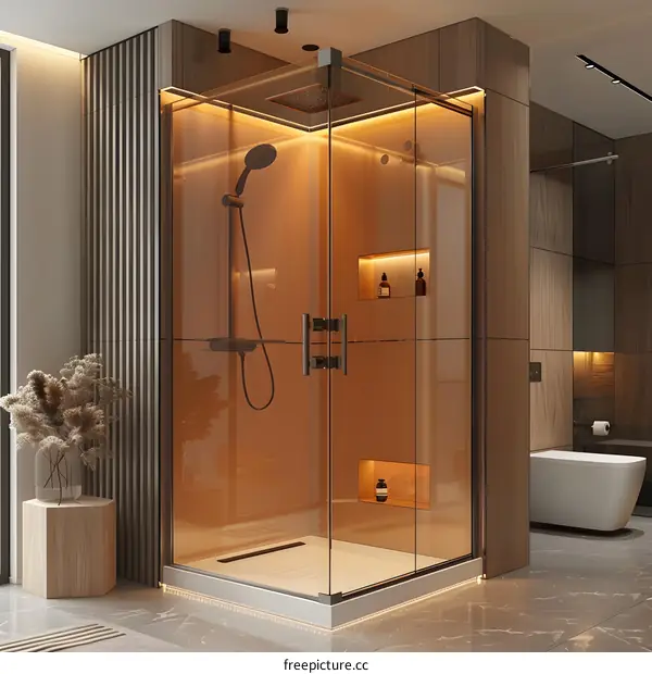 Modern Shower Design with Warm Lighting