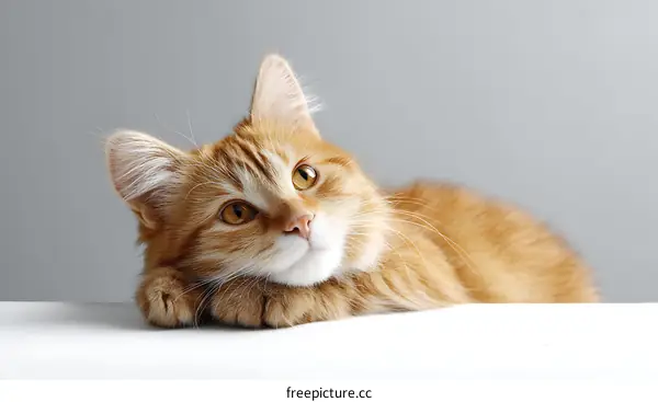 Cute Orange Tabby Cat Leaning on White Surface