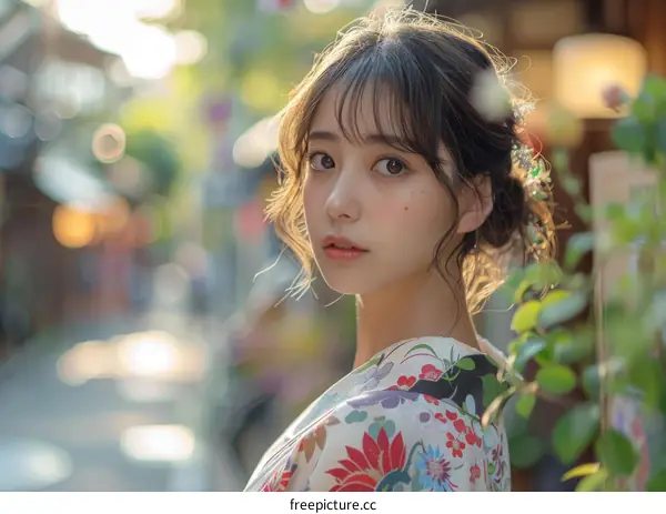 Asian Woman in Traditional Japanese Dress