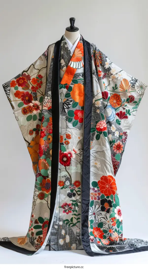 Traditional Japanese Kimono with Floral Patterns