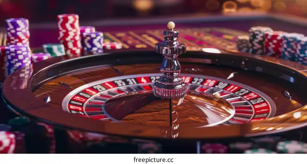 Close-up of European Roulette Wheel with Ball on Zero