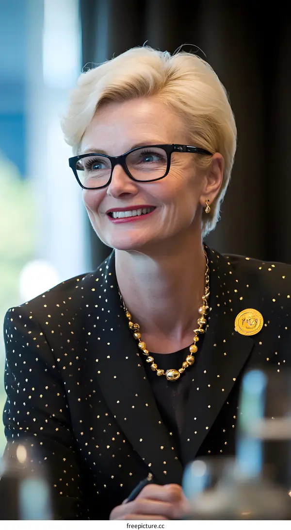 Portrait of a Business Woman in Black Blazer with Gold Necklace