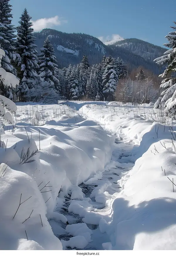 Snowy Path Through Forest