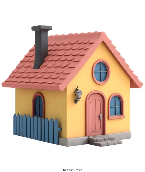 Cute Yellow Cartoon House With Red Roof