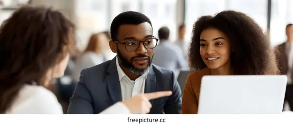 Business People Meeting In Office Discussing Work On Laptop