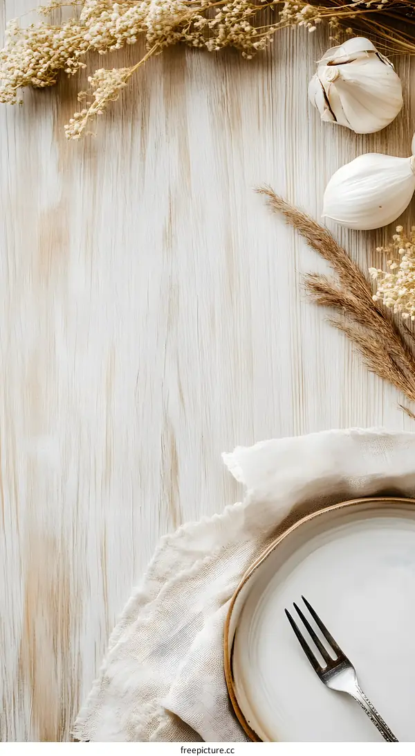 Rustic Table Setting with White Plate and Fork