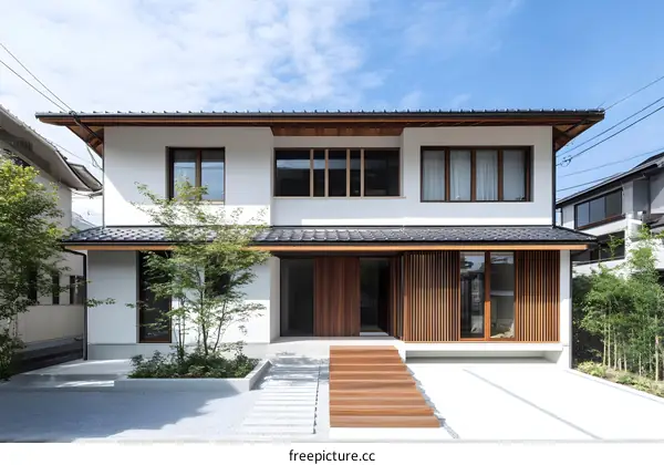 Modern Japanese Style House Exterior with Wooden Accents