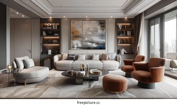 Modern Interior Design Living Room with Abstract Painting