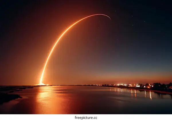 Rocket Launch Over Water at Night